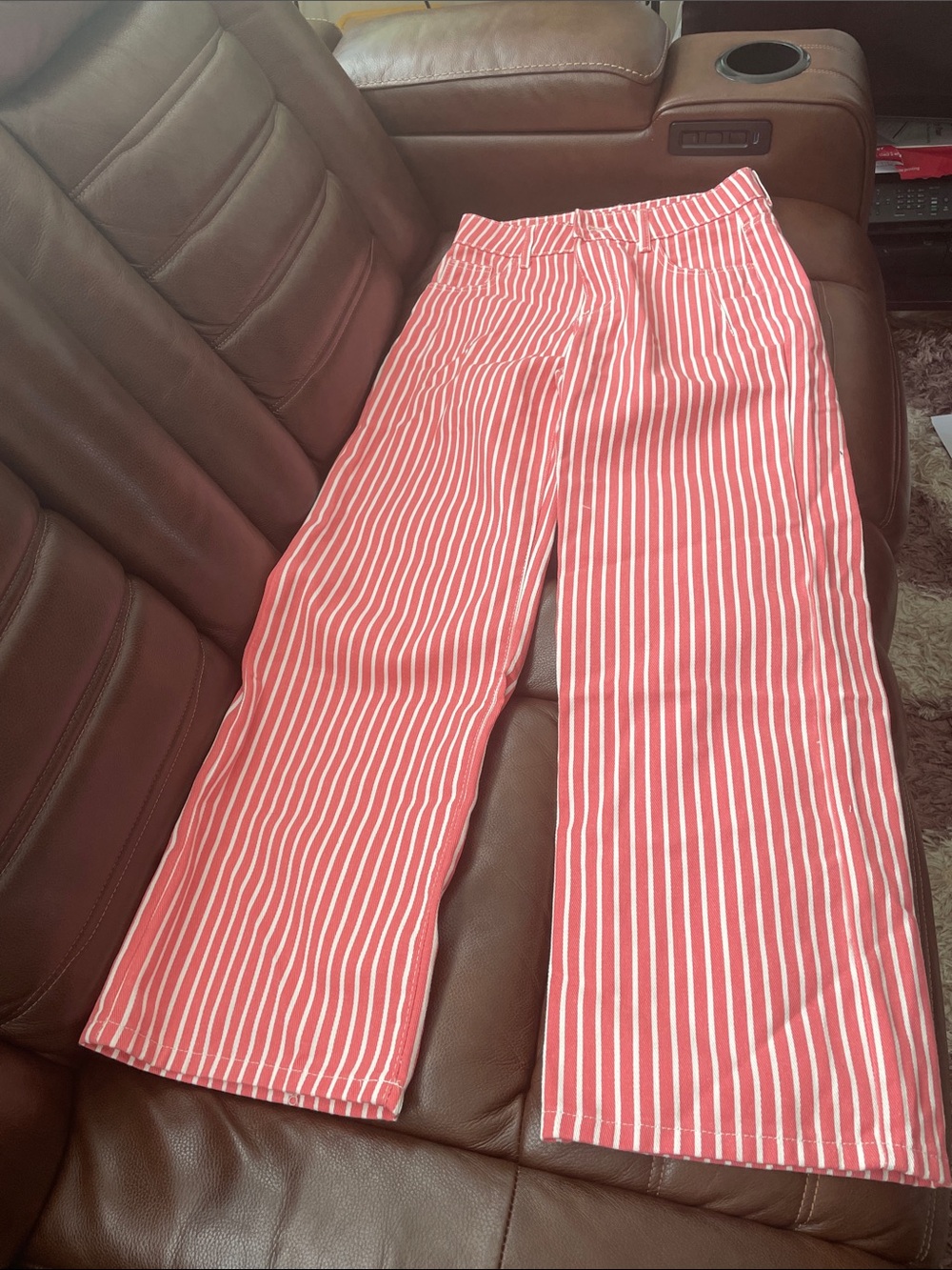New High-Rise Striped Pink Wide-Leg Jeans size 29”